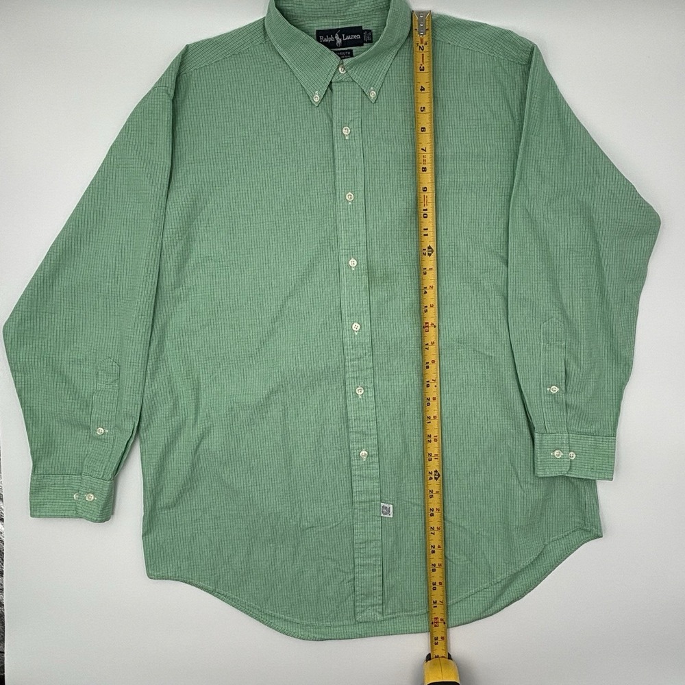 Ralph Lauren Yarmouth Shirt 16.5 32/33 Mens L Green Gingham Check Cotton Pony - Picture 7 of 11